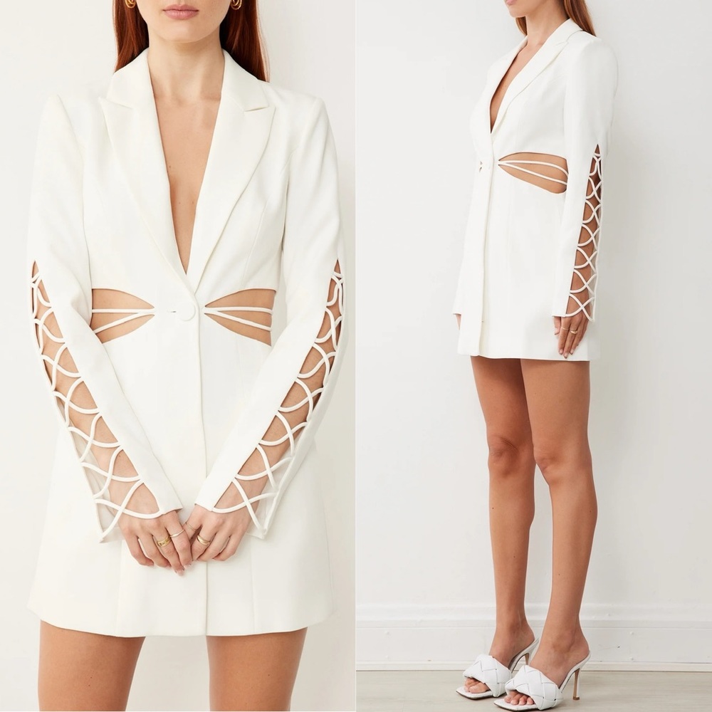 BOSKEMPER BEA BLAZER DRESS MINI in ecru/beige XS